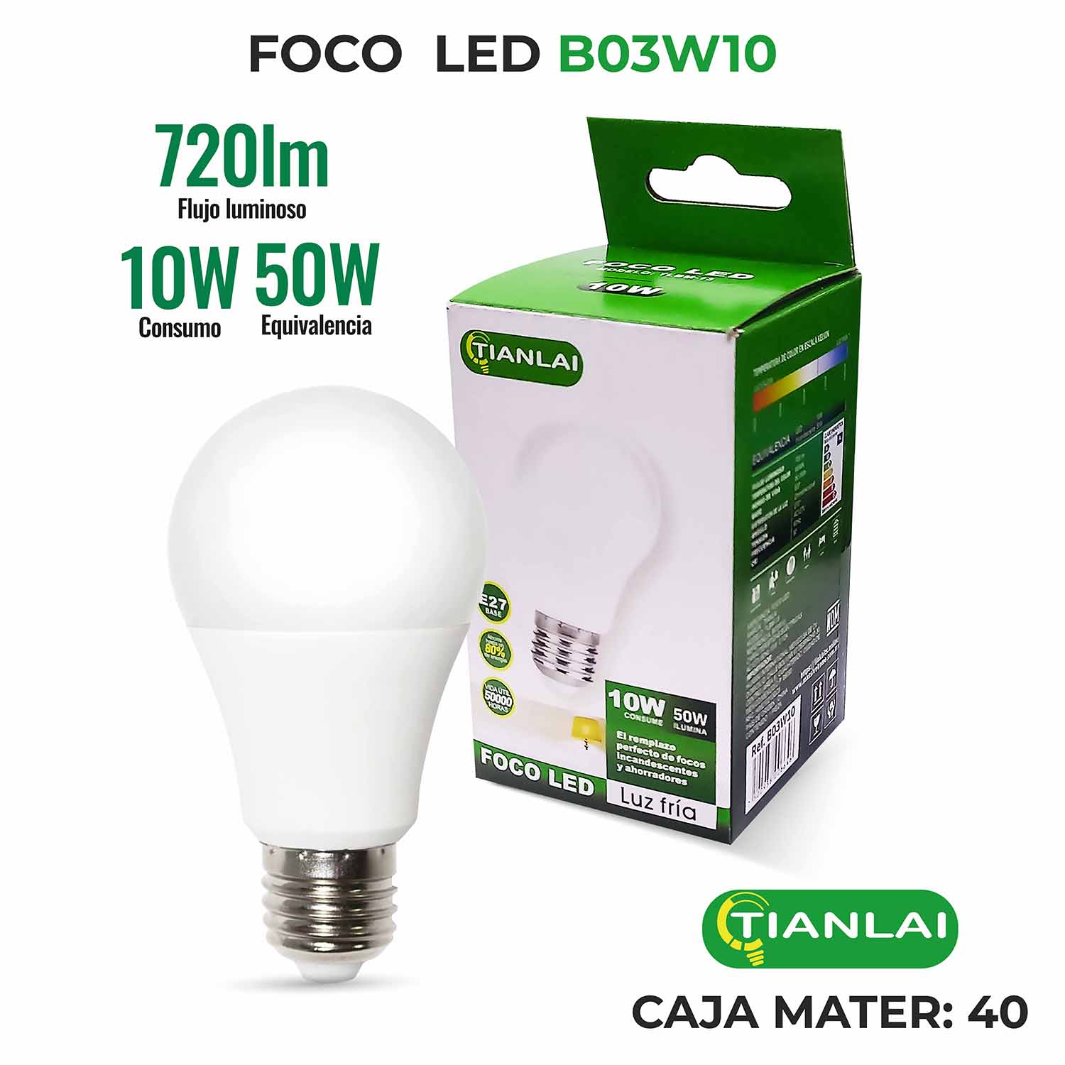 Focos 10w 6500k Led Ahorrador E27 Luz Blanco700lm Tanlai