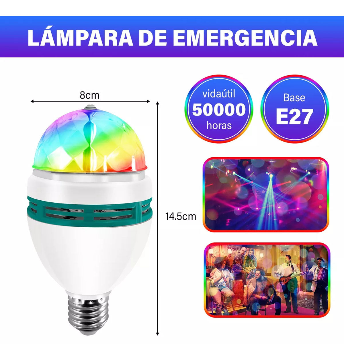 10pzs Foco Led Giratorio Multicolores Fiesta Rgb Disco Party