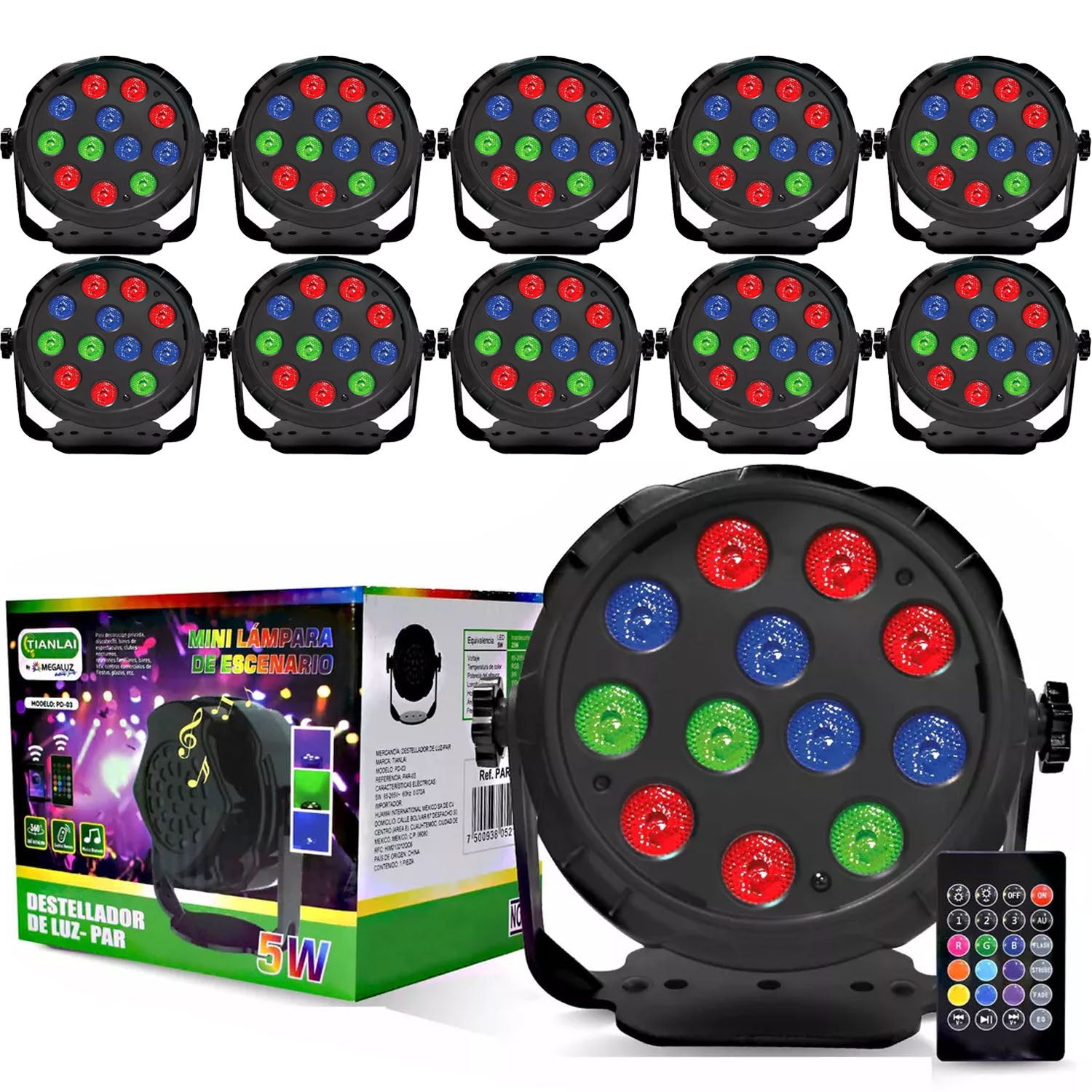 10pzs Cañon De Leds Rgb 12x1w Con Bocina Multicolor Color