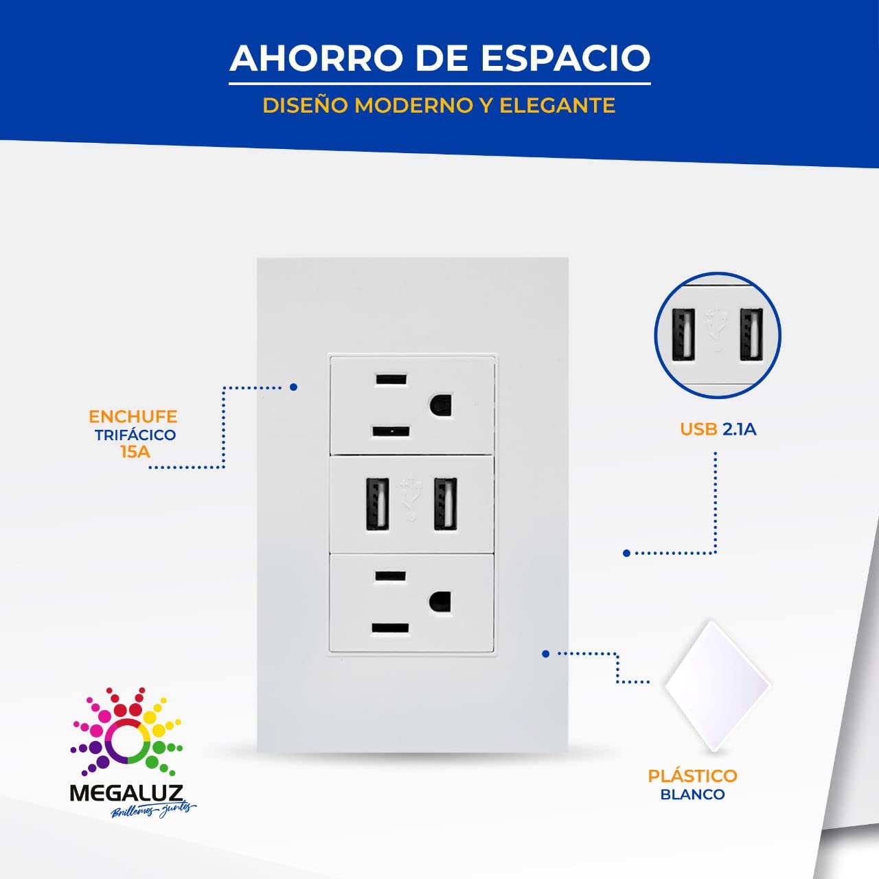 10P Contacto Doble Toma Corriente Con Puertos Usb De Lujo Casa Color Blanco