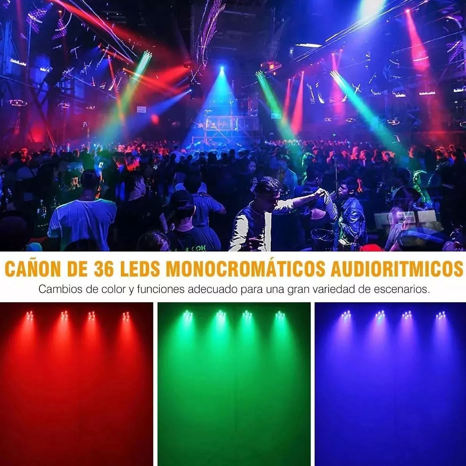 10pzs Cañon De Leds Rgb 12x1w Con Bocina Multicolor Color