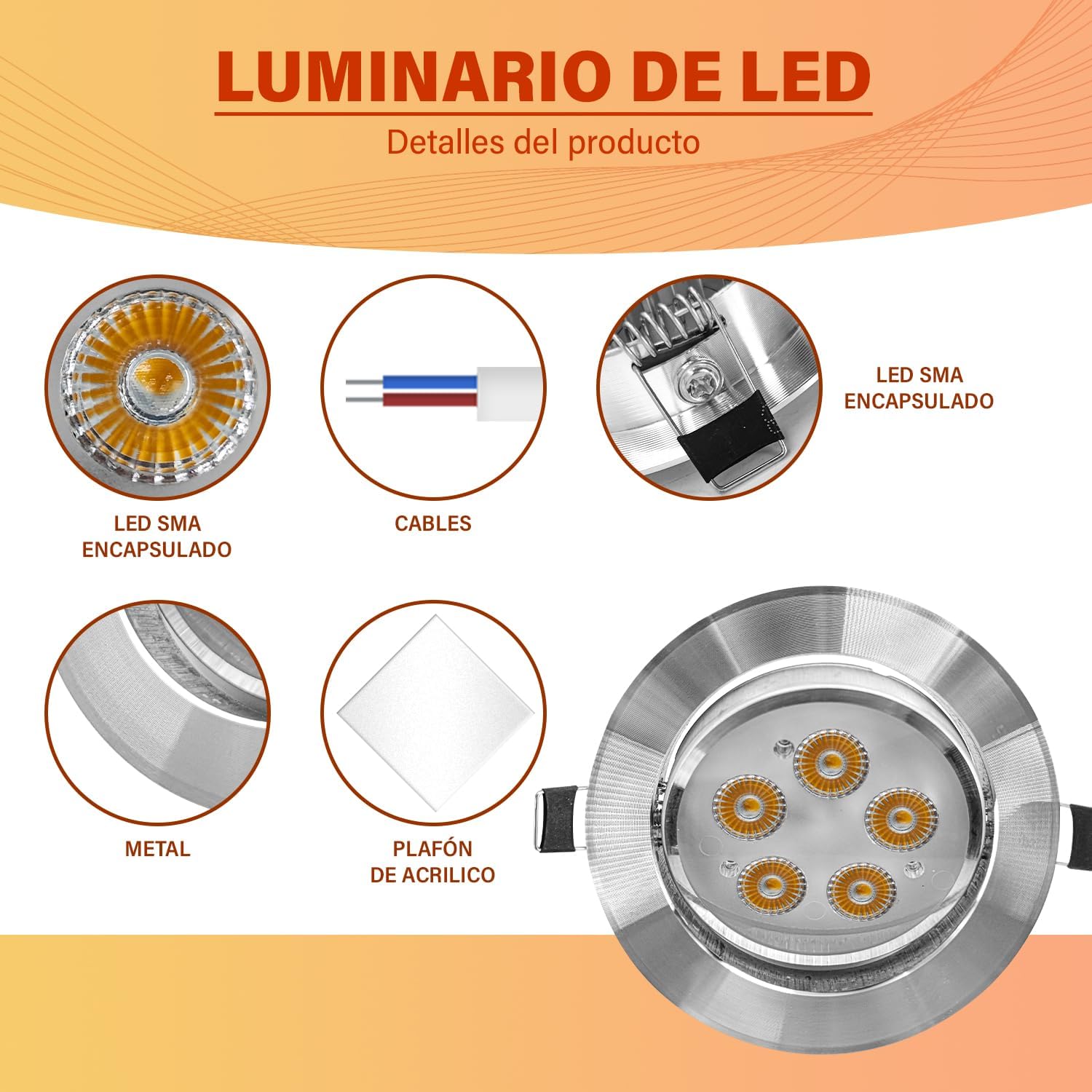 Plafon Led 5w Spot Dirigible Empotrado Calida 3000k 350lm