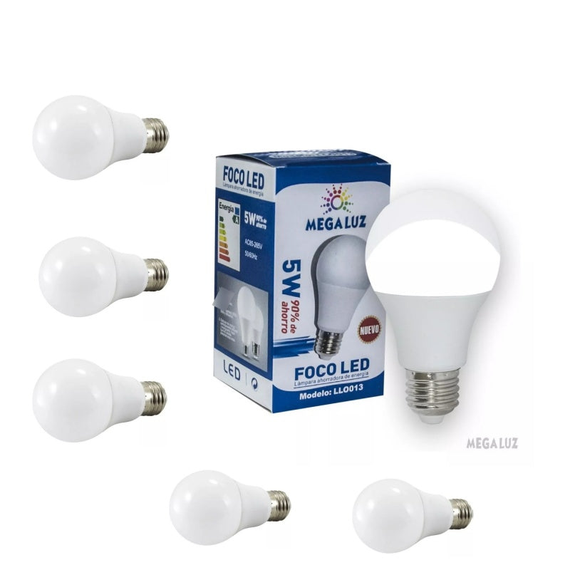 5PZ Megaluz Bombilla Led Luz Blanca Fría E27 5w B05w01