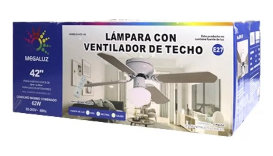 Ventilador de techo Megaluz CF1135-42 blanco con 4 aspas color café de madera, 106 cm de diámetro 110 V