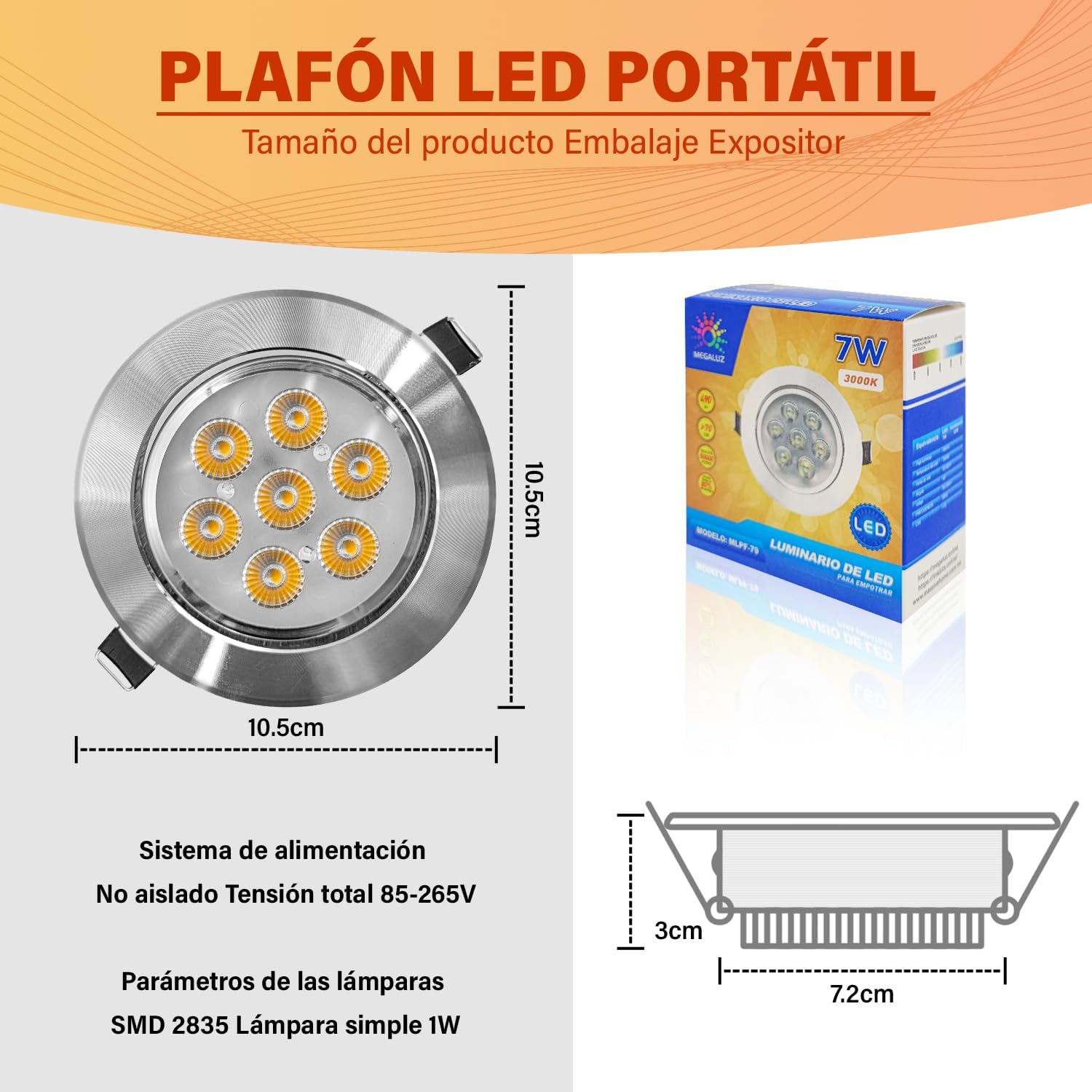 Plafon Led 7w Dirigible Empotrado L06dc07w Luz Calida Color Gris