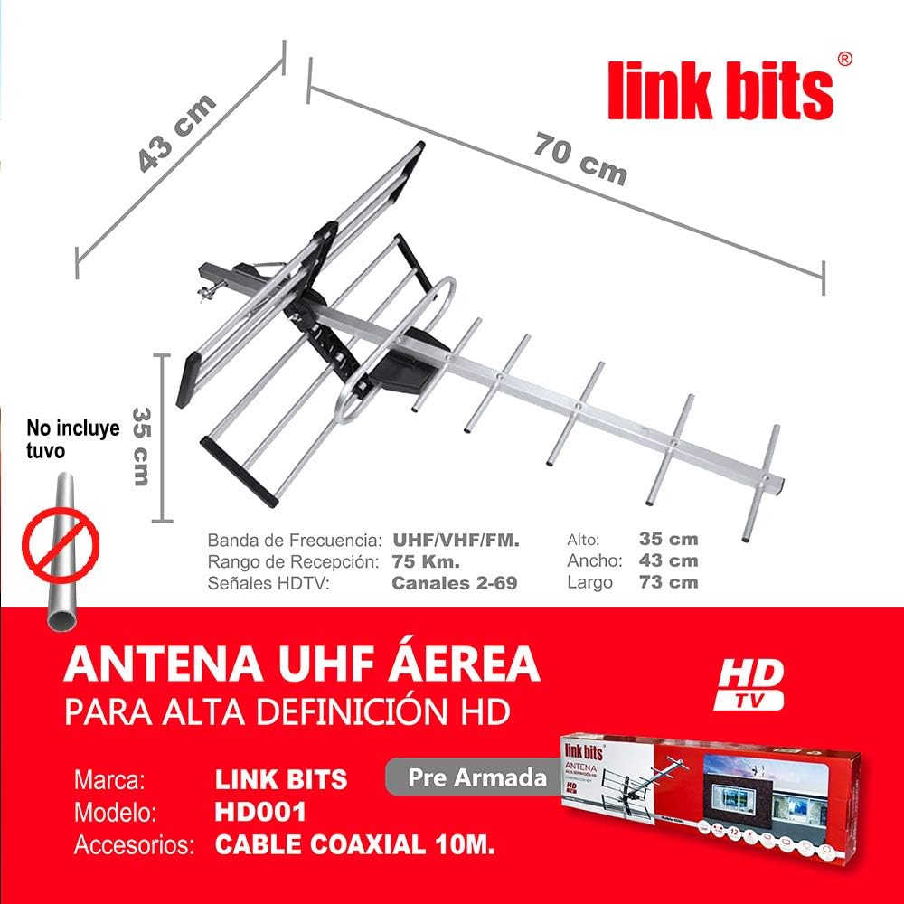 Antena Tv Aerea Exterior Hd Link Bits Hd001