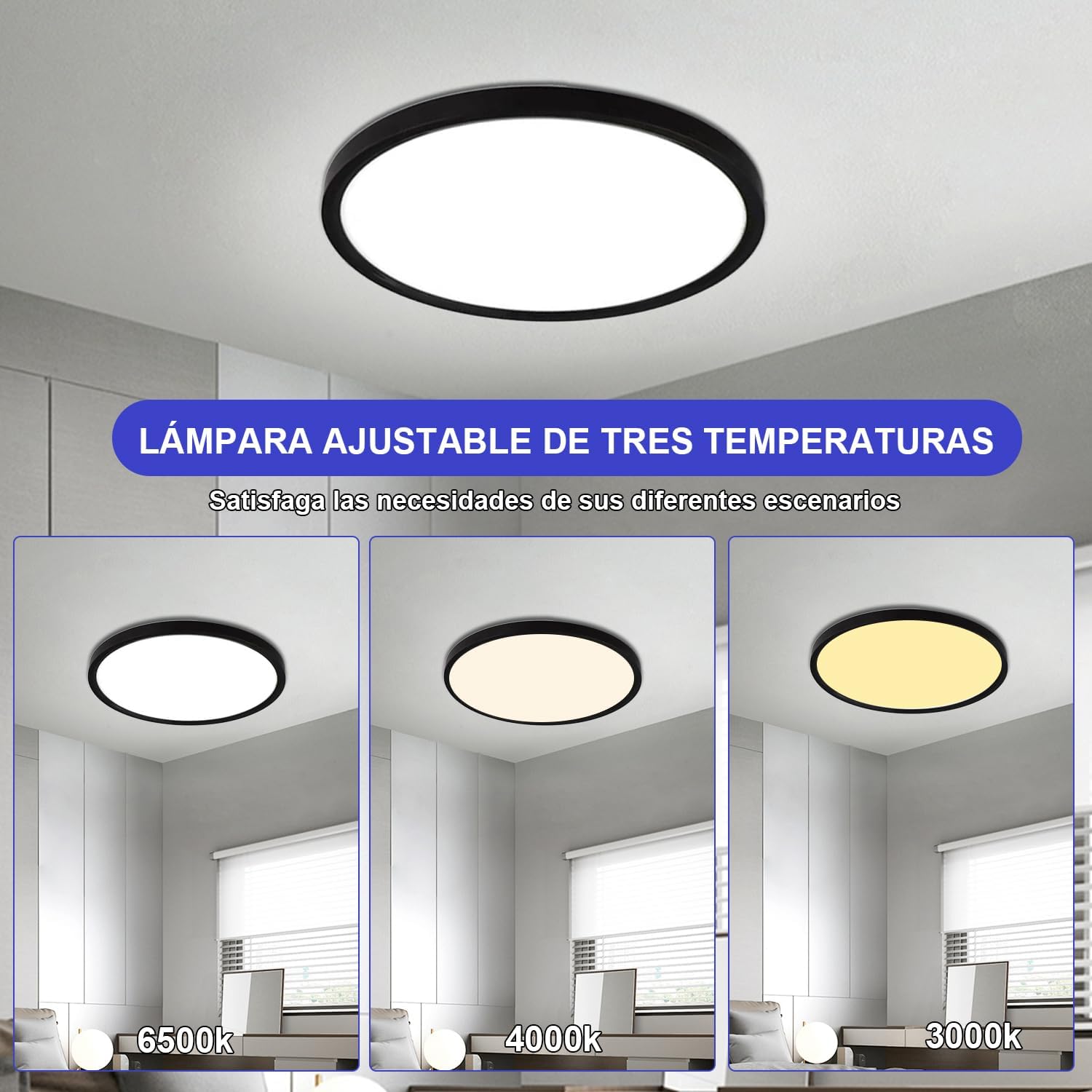 12PZ Lamparas Spot Ajustable panel  3Tonos Marco 18w 17 Cm 1250lm