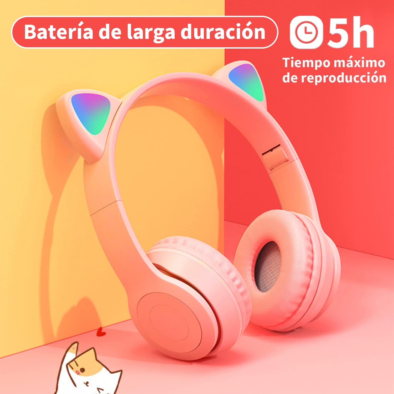 Audífonos Diadema Con Orejas De Gato Rosa Linkbits P47m