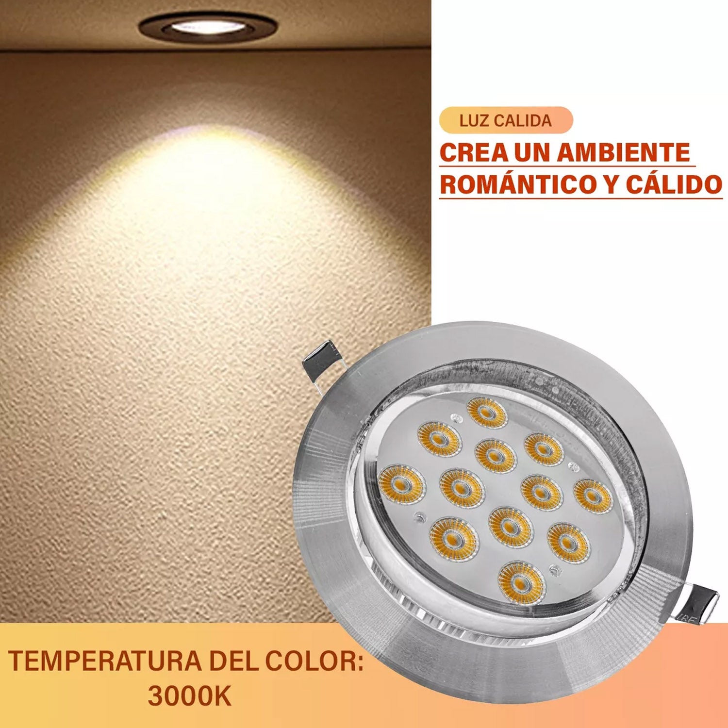 Plafon Led Luz Blanca Calida Spot Empotrado 12 Watts 840lm