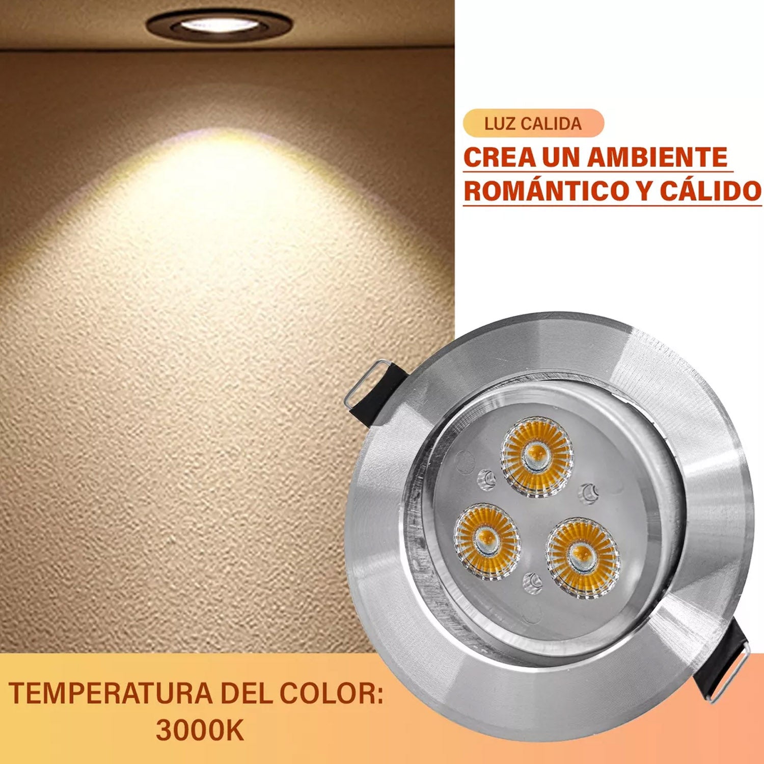 Empotrado Plafon Led 3w Spot Luz Calida 120° 3000k 210lm