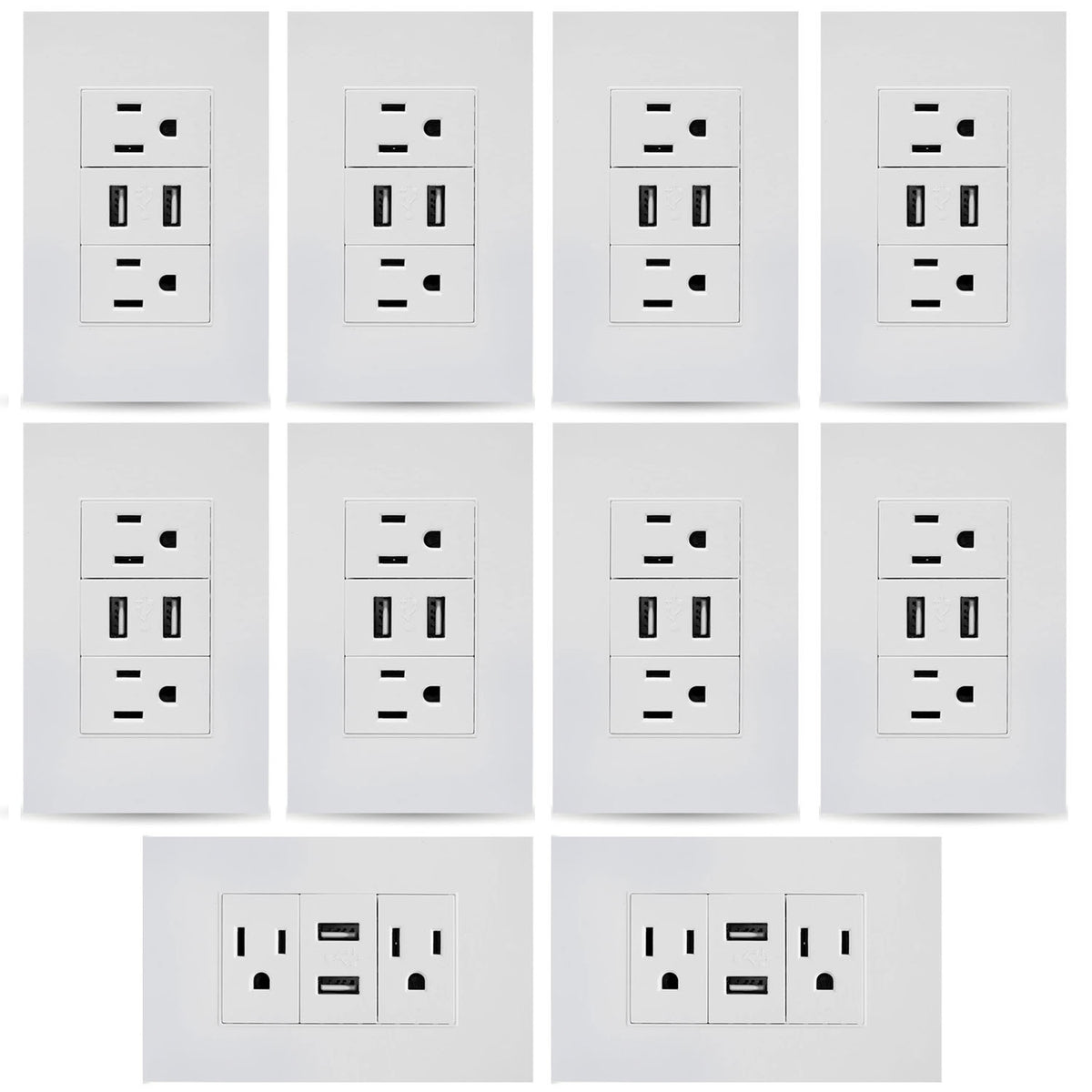 10P Contacto Doble Toma Corriente Con Puertos Usb De Lujo Casa Color Blanco