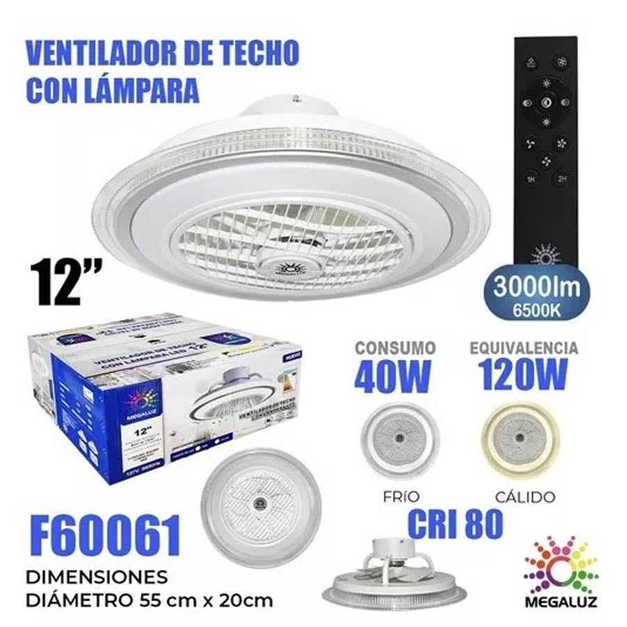 Ventilador de techo Megaluz F60061 blanco, 12" de diámetro 127 V