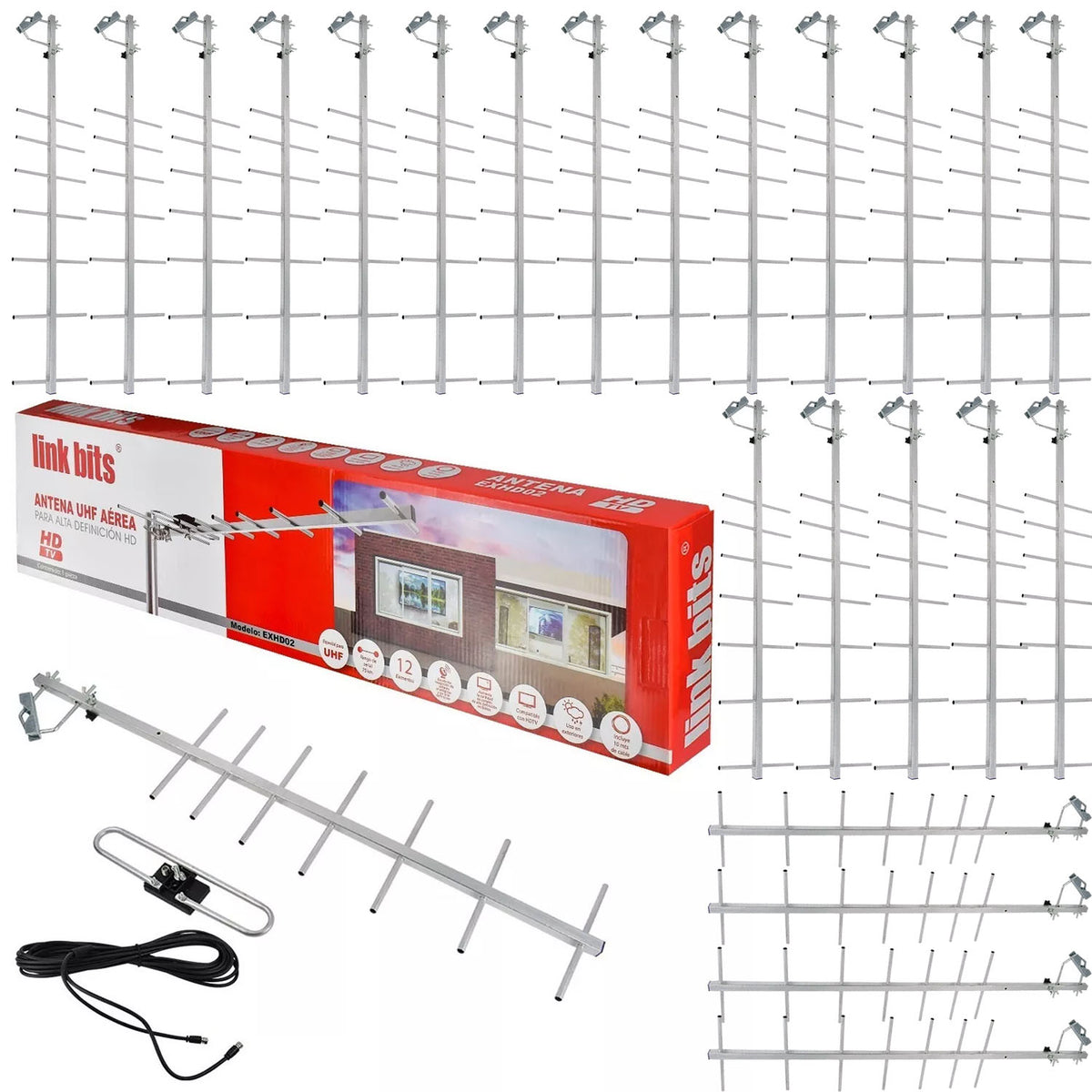 20pzs Antena Tv Aérea Exterior Link Bits Exhd02 Con Cable