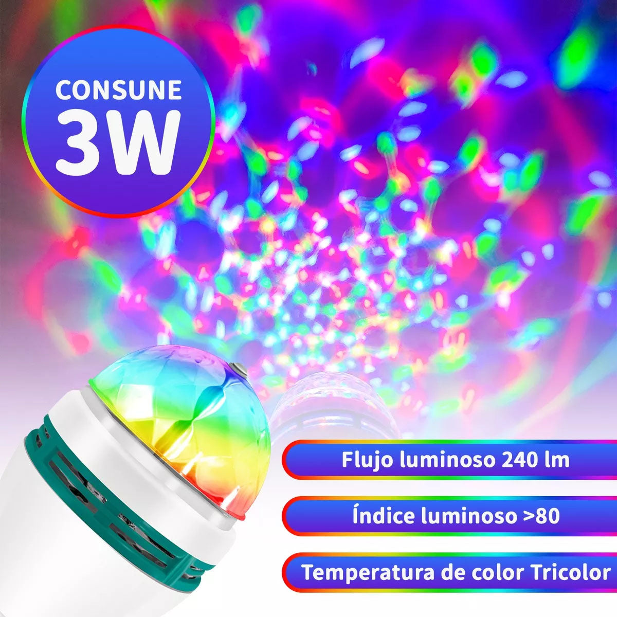 10pzs Foco Led Giratorio Multicolores Fiesta Rgb Disco Party