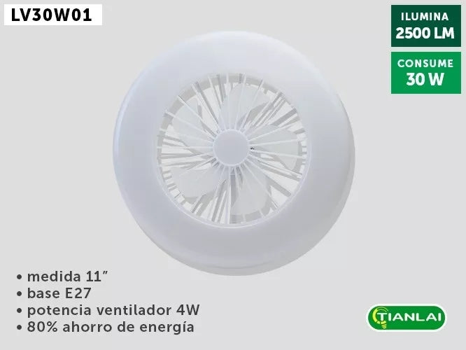 Ventilador De Techo Lampara Luz Led Control 11'' Tianlai Lv30w01