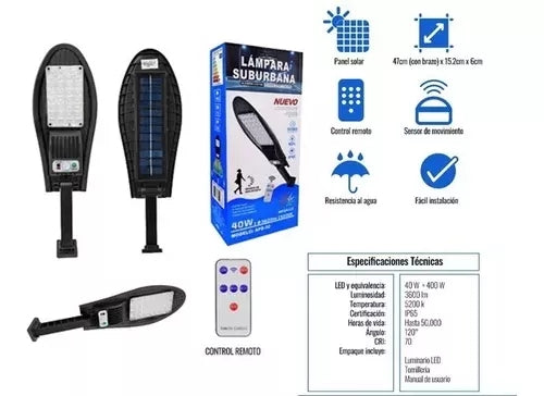 2 Pack Lámpara Suburbana Led 40w Solar Sensor Control Remoto Color Negro3