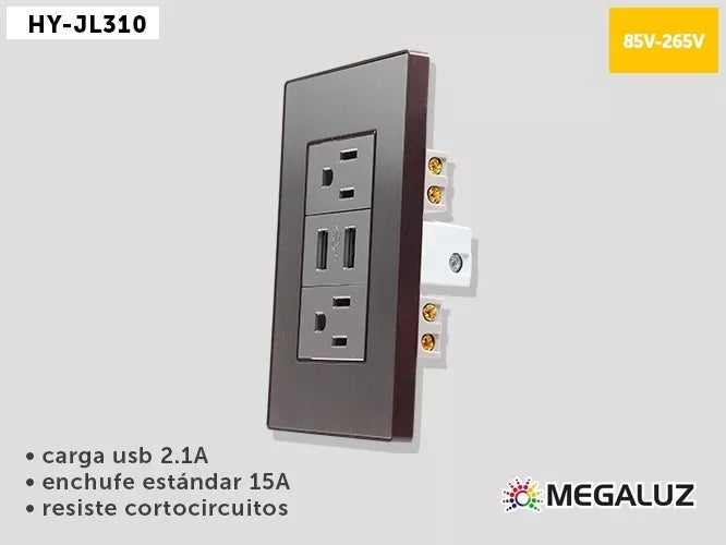 15 Pz Placa Contacto Doble Y Carga Dual Usb Gris Acero 2.1amp