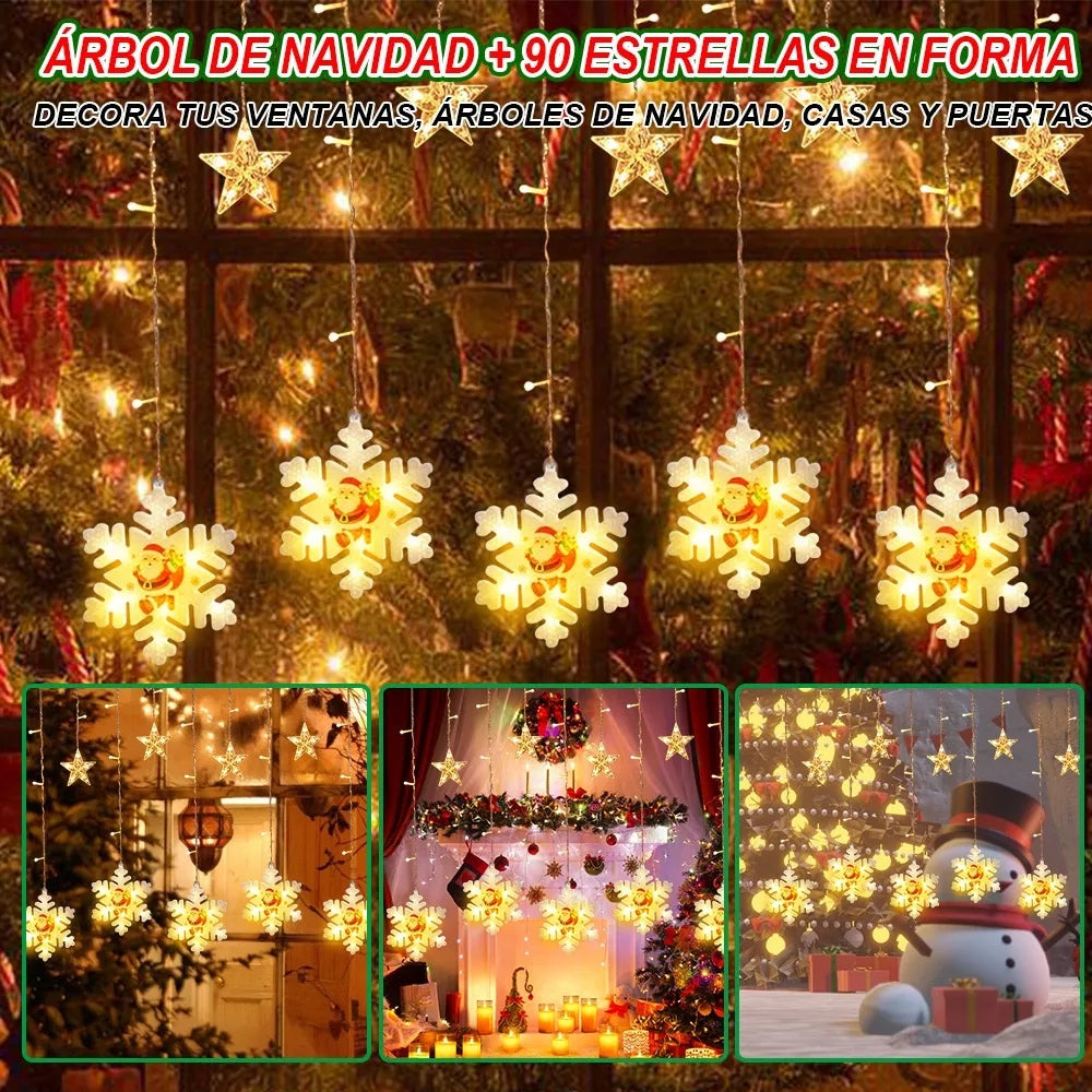 Serie De Luces Led Navideñas Copos De Nieve Con Estrellas Color De Las Luces Amarillo