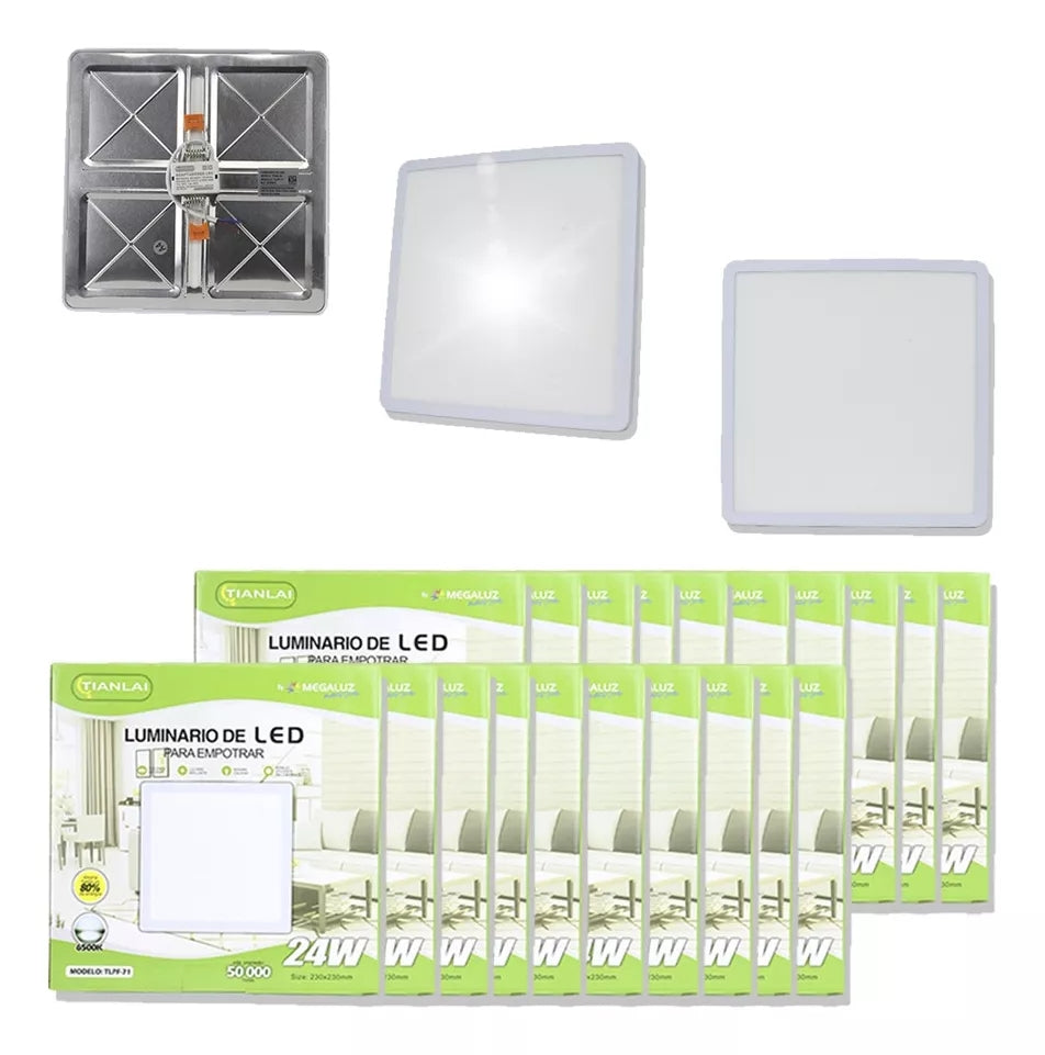 20 Pack Luminario/lampara Led Empotrable Cuadrada 24w 1400lm Color Blanco