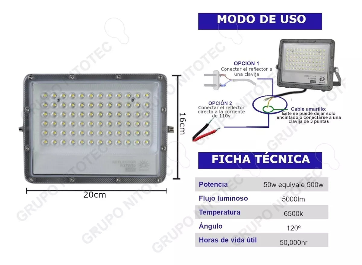 2 Pack Reflector Led Alta Potencia 50w Ip65 Uso Exteriores