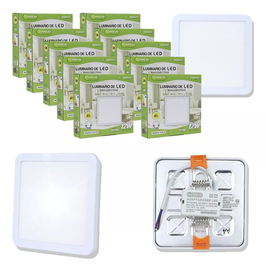 10-pack Luminaria/lampara Led Empotrable Cuadrada 12w 300lm Color Blanco