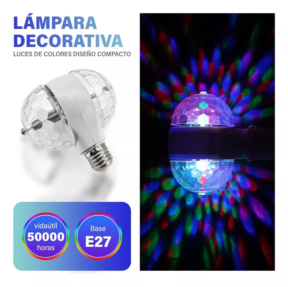 24PZ  Foco Led Giratorio Doble Luz Colores Rgb Fiestas Disco T2401