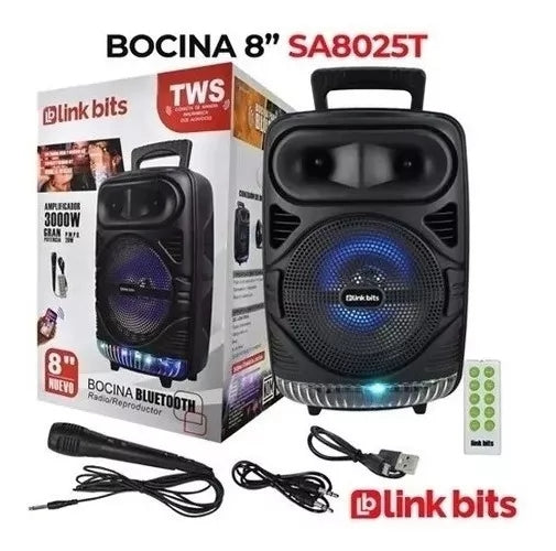 Bocina Bluetooth Grande Luz Led Microfono Tws 8 PuLG Control