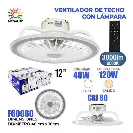 Ventilador De Techo Con Lámpara Led 3 Tonos Megaluz F60060
