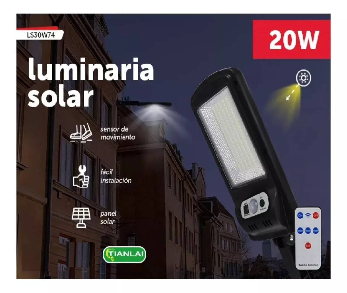 Lampara Solar 20w Para Exterior Control Remoto 1400lm
